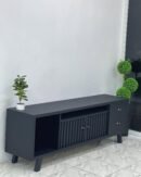 Dark Grey TV Stand with Fluted Door Storage